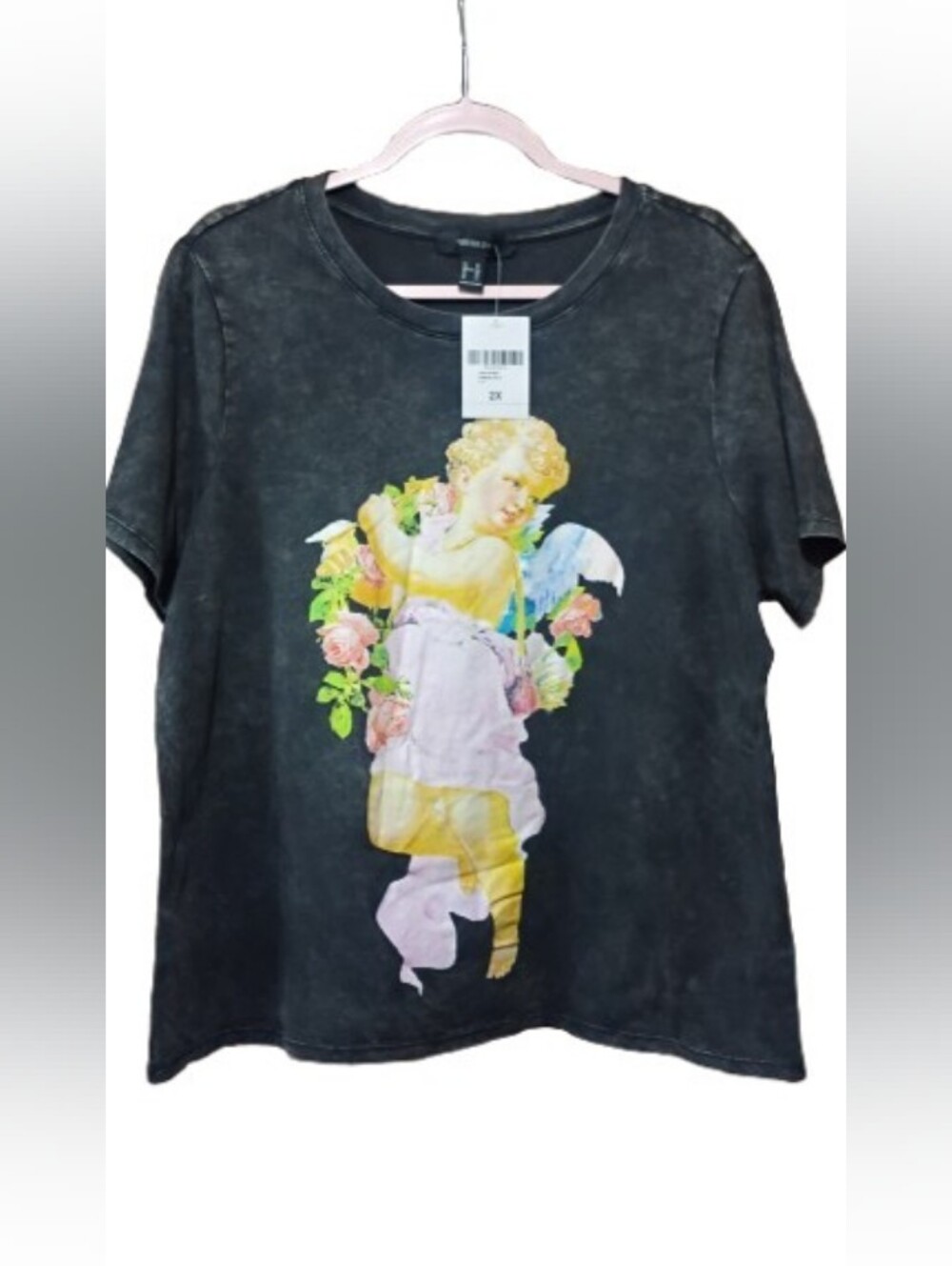 Forever Angel Graphic Tee with Pastel Floral Print